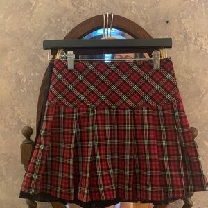 American Eagle Outfitters Red Plaid Pleated Circle Skirt